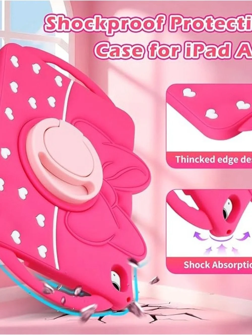 iPad 10th Gen 10.9 Case Kids Pink Bow Stand Handle Shockproof iPad A16 11 Case
